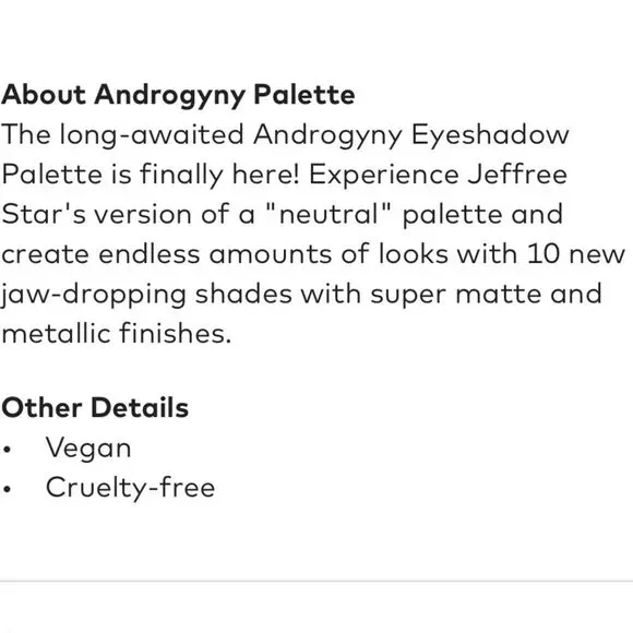 ANDROGYNY by Jeffree Star eyeshadow palette. Super pigmented. New in box. - Picture 8 of 8
